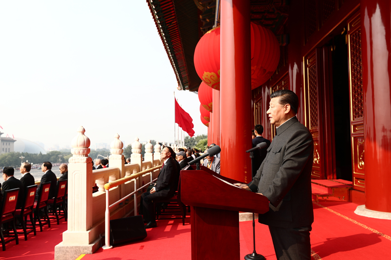 10月1日上午，慶祝中華人民共和國成立70周年大會在北京天安門廣場隆重舉行。中共中央總書記、國家主席、中央軍委主席習(xí)近平發(fā)表重要講話。